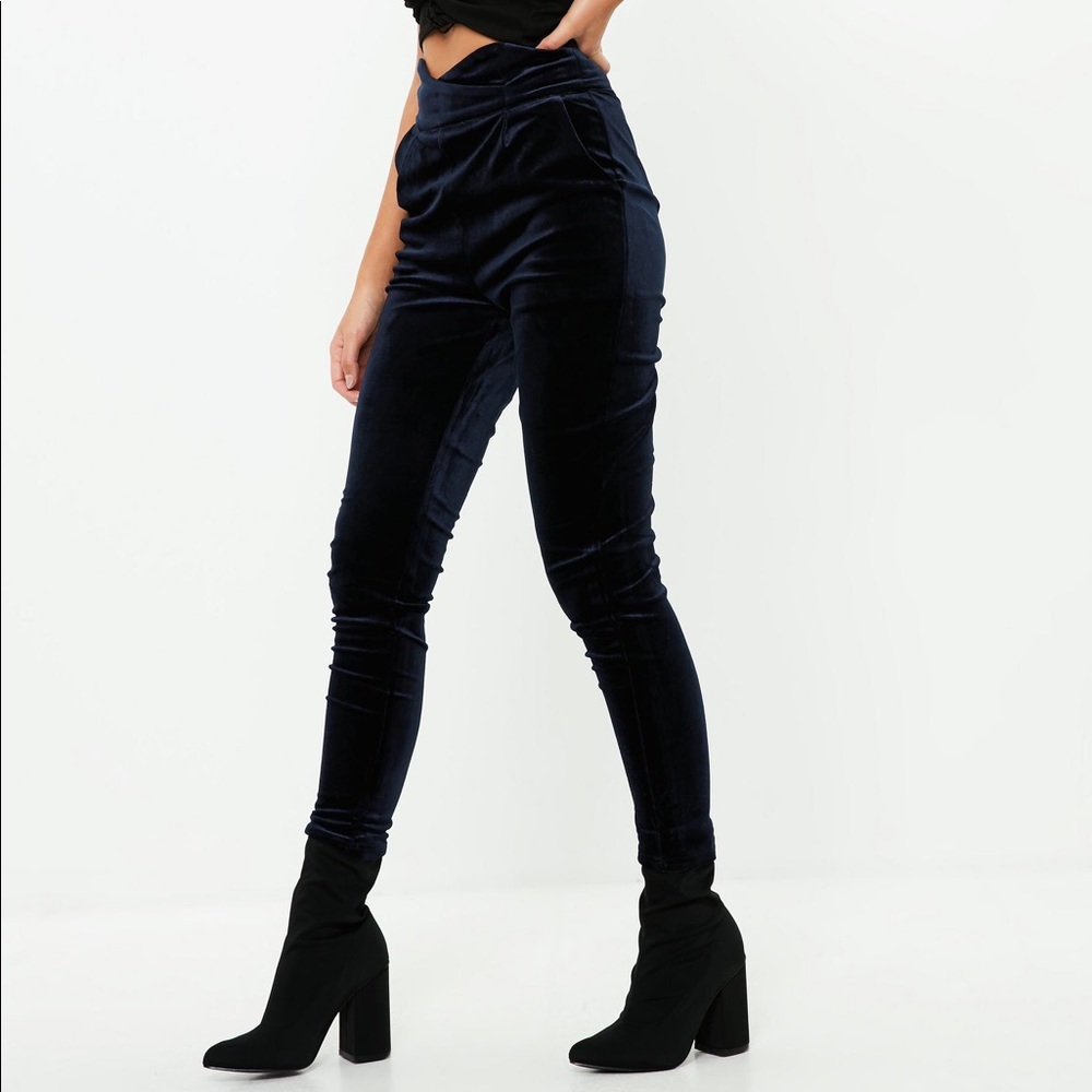navy velvet high waist trousers